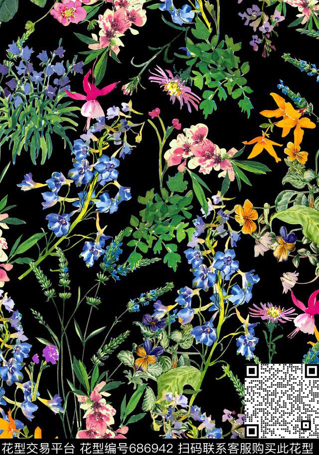 兰花花朵花卉数码印花华亿平台下载（图片编号: 686942） - 瓦栏（Walan）