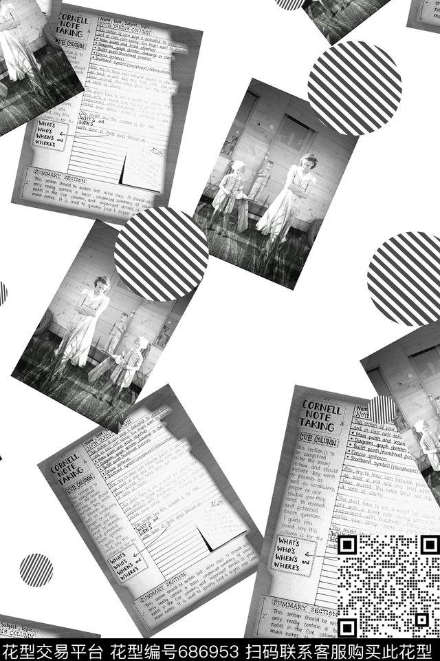 老照片几何黑白数码印花华亿平台下载（图片编号: 686953） - 瓦栏（Walan）