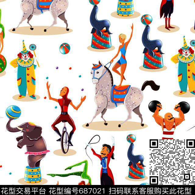 趣味马戏团动物人物小丑表演传统印花华亿平台下载（图片编号: 687021） - 瓦栏（Walan）