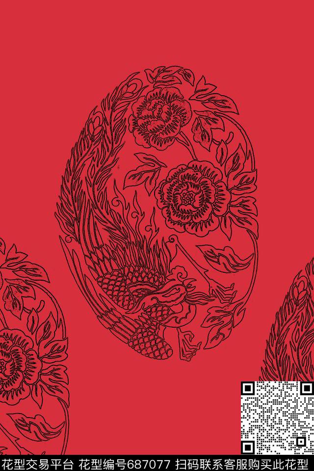 花朵花卉解构传统印花华亿平台下载（图片编号: 687077） - 瓦栏（Walan）