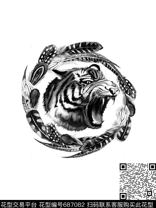 大牌老虎羽毛数码印花华亿平台下载（图片编号: 687082） - 瓦栏（Walan）