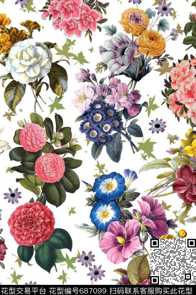 乱花花朵花卉数码印花华亿平台下载（图片编号: 687099） - 瓦栏（Walan）
