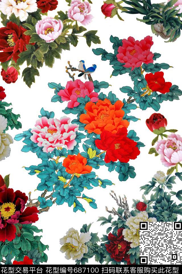 花朵牡丹花卉数码印花华亿平台下载（图片编号: 687100） - 瓦栏（Walan）