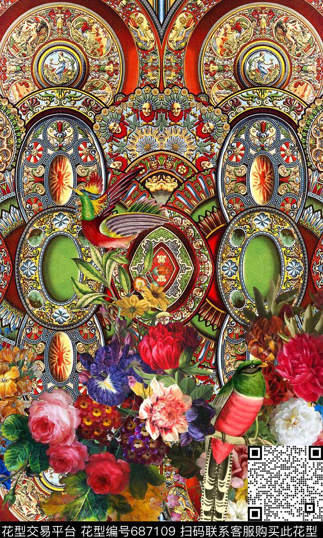 花卉欧式花纹宝石数码印花华亿平台下载（图片编号: 687109） - 瓦栏（Walan）