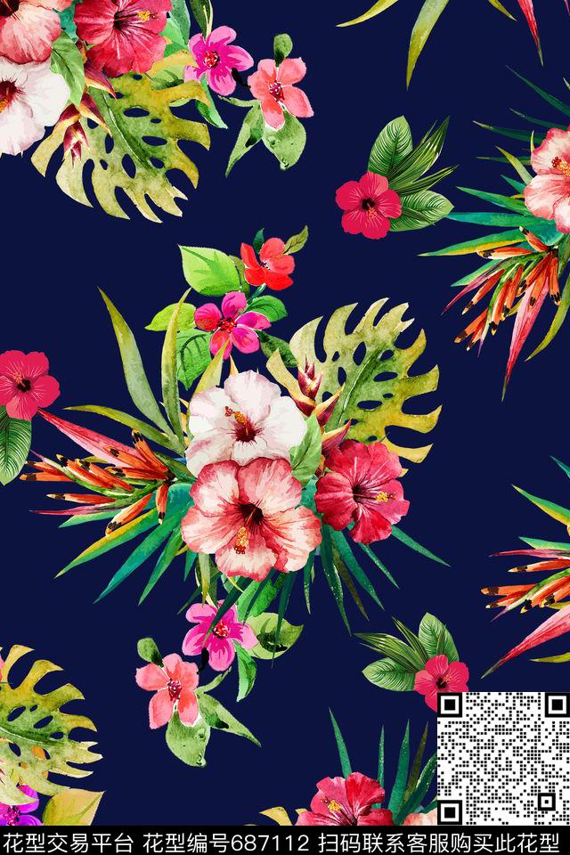热带花卉小花数码印花华亿平台下载（图片编号: 687112） - 瓦栏（Walan）