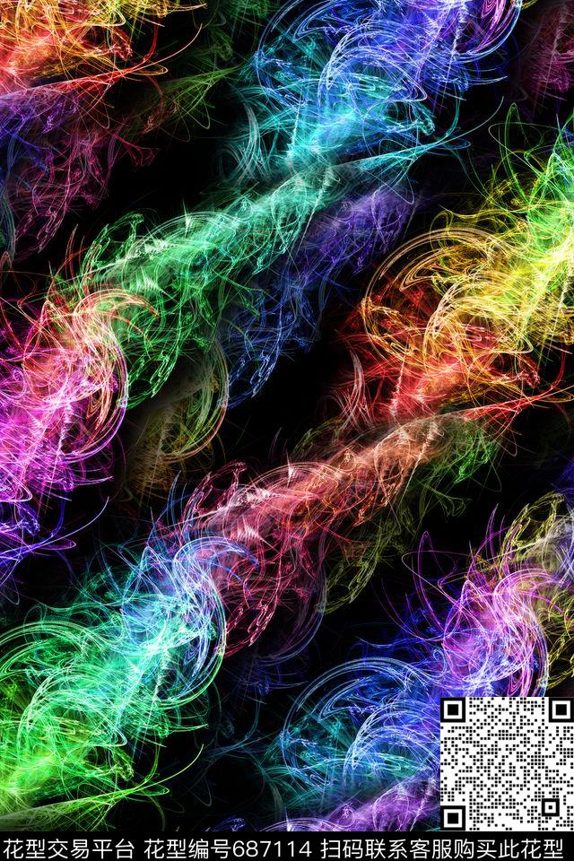 抽象炫彩分形数码印花华亿平台下载（图片编号: 687114） - 瓦栏（Walan）