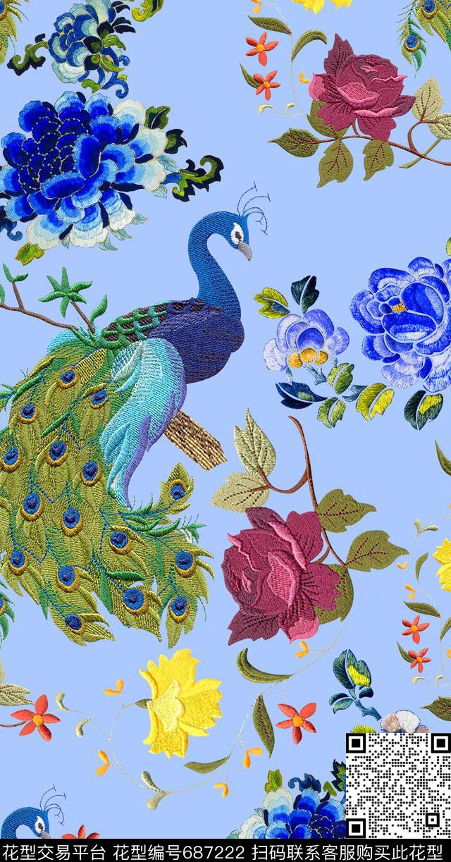 名宿手工刺绣刺绣凤凰花卉刺绣孔雀数码印花华亿平台下载（图片编号: 687222） - 瓦栏（Walan）