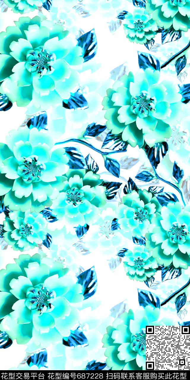 流行时尚抽象浮雕蕾丝牡丹数码印花华亿平台下载（图片编号: 687228） - 瓦栏（Walan）