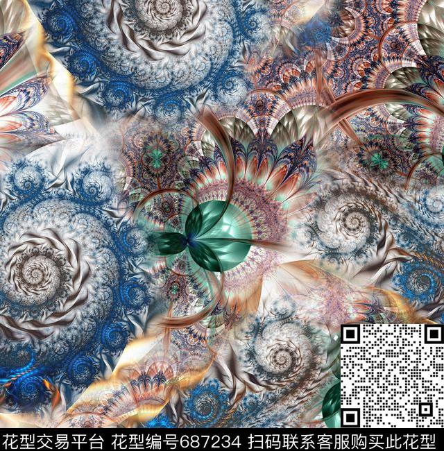 抽象民族风花纹数码印花华亿平台下载（图片编号: 687234） - 瓦栏（Walan）