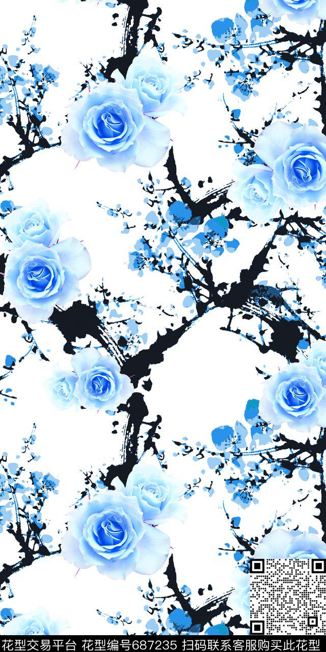 MAX-女装花卉玫瑰花朵数码印花华亿平台下载（图片编号: 687235） - 瓦栏（Walan）