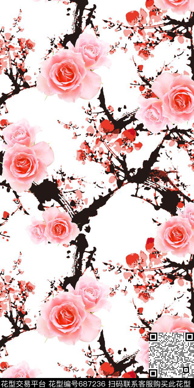 MAX-女装花卉玫瑰花朵数码印花华亿平台下载（图片编号: 687236） - 瓦栏（Walan）