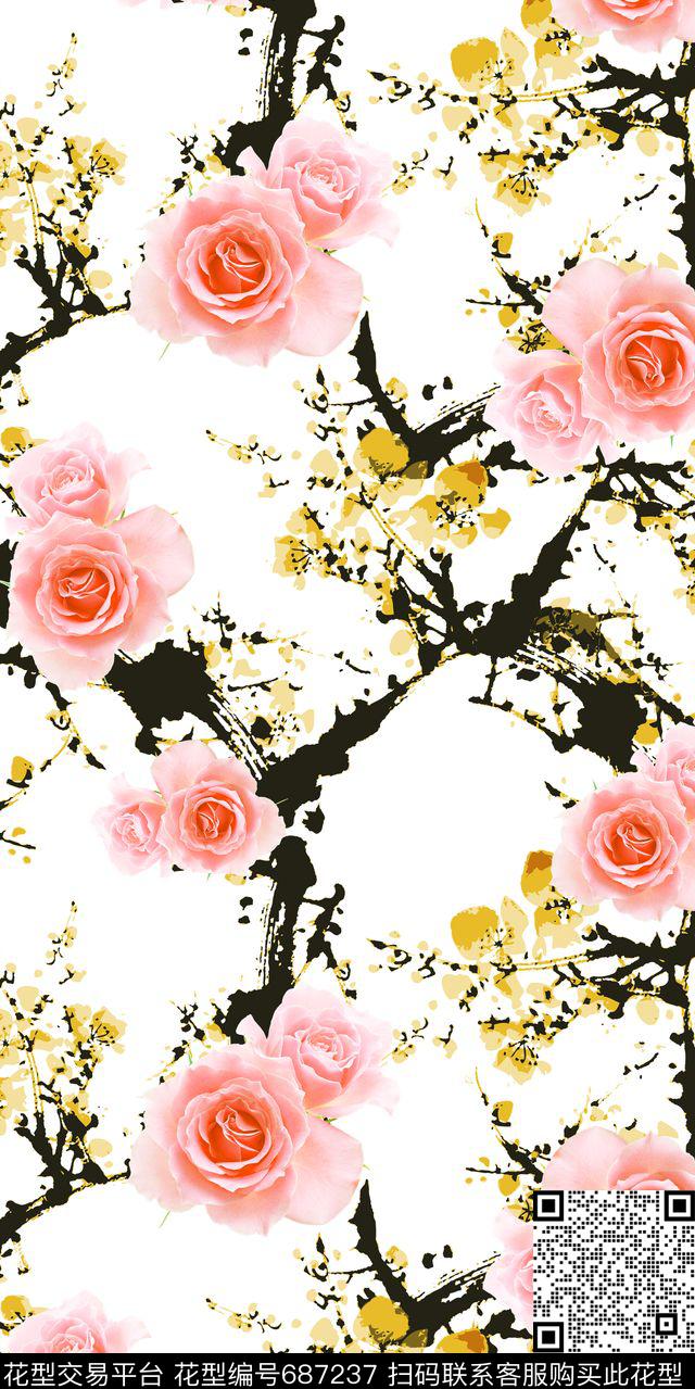 MAX-女装花卉玫瑰花朵数码印花华亿平台下载（图片编号: 687237） - 瓦栏（Walan）