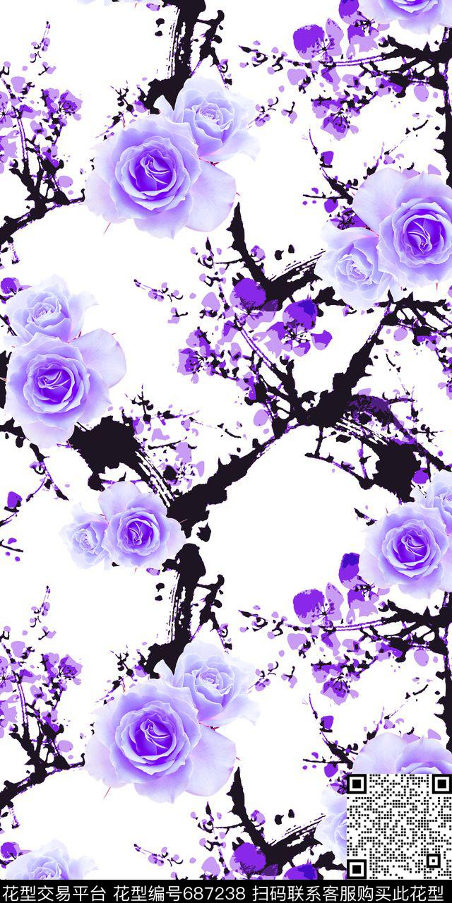 MAX-女装花卉玫瑰花朵数码印花华亿平台下载（图片编号: 687238） - 瓦栏（Walan）