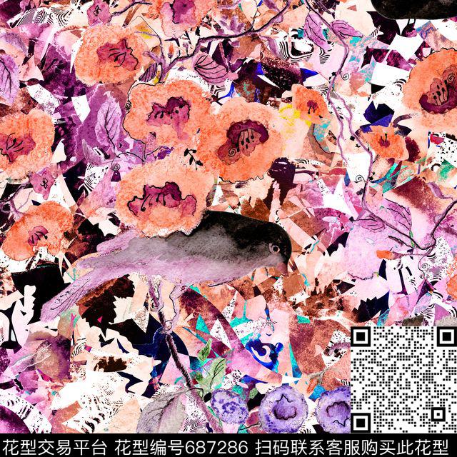 流行色水彩抽象数码印花华亿平台下载（图片编号: 687286） - 瓦栏（Walan）