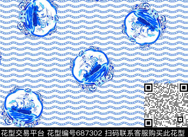波纹条纹船数码印花华亿平台下载（图片编号: 687302） - 瓦栏（Walan）