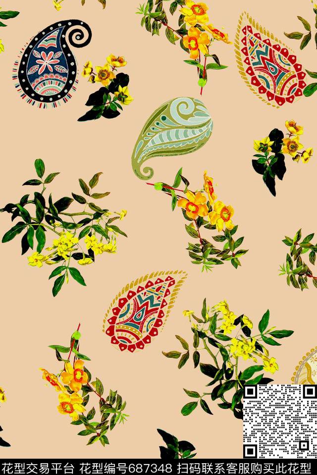 佩斯利腰果火腿花数码印花华亿平台下载（图片编号: 687348） - 瓦栏（Walan）