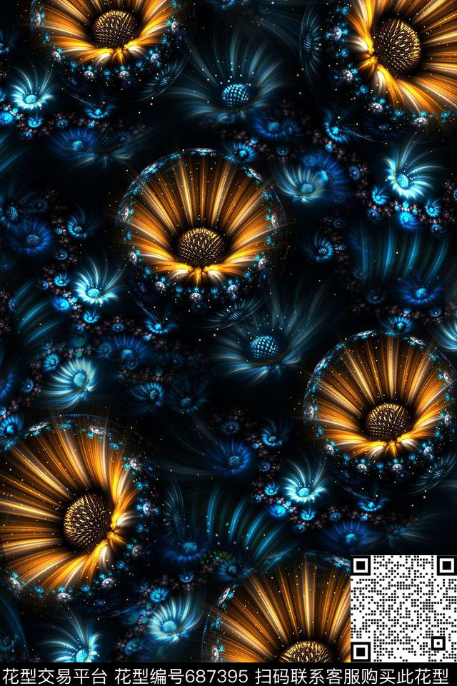 梦幻花卉浪漫花卉荧光花卉数码印花华亿平台下载（图片编号: 687395） - 瓦栏（Walan）