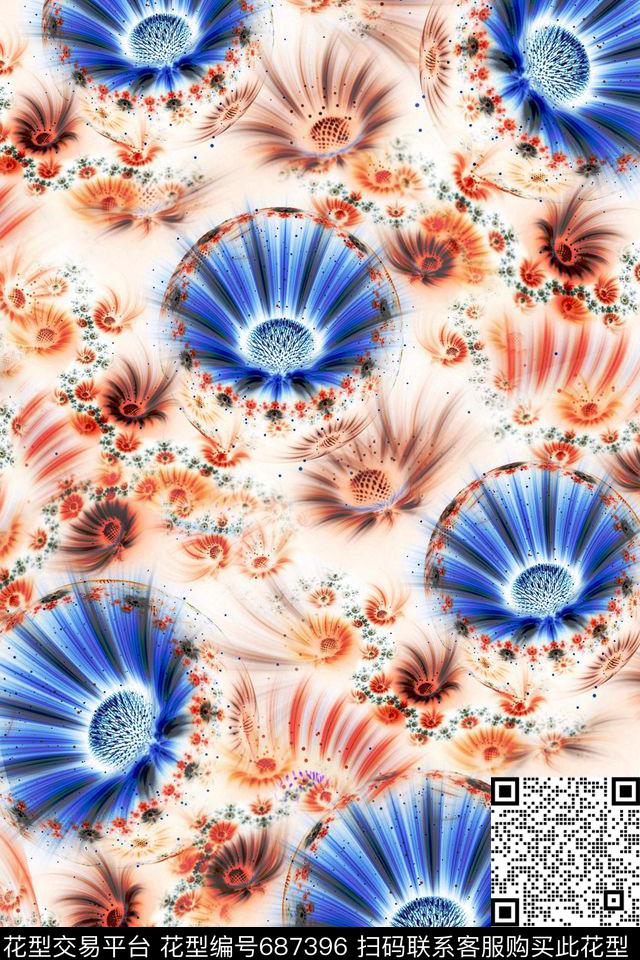 梦幻花卉浪漫花卉荧光花卉数码印花华亿平台下载（图片编号: 687396） - 瓦栏（Walan）