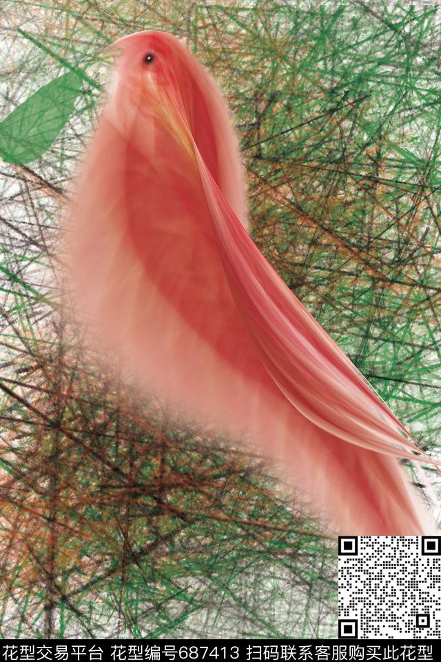 梦幻纹理红鸟数码印花华亿平台下载（图片编号: 687413） - 瓦栏（Walan）