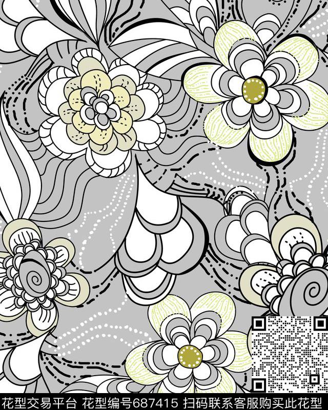 民族风纹理花朵传统印花华亿平台下载（图片编号: 687415） - 瓦栏（Walan）