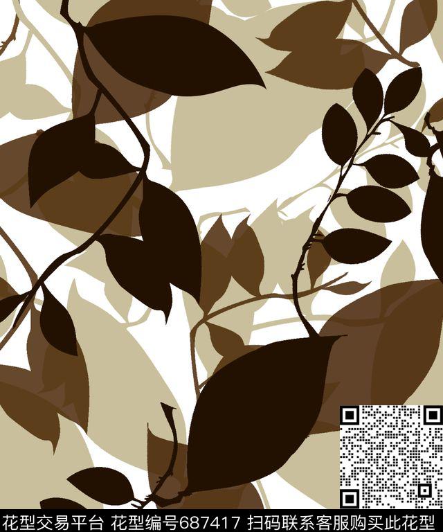 花叶子休闲传统印花华亿平台下载（图片编号: 687417） - 瓦栏（Walan）