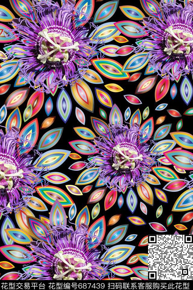 薰衣草几何花卉烂漫花卉数码印花华亿平台下载（图片编号: 687439） - 瓦栏（Walan）