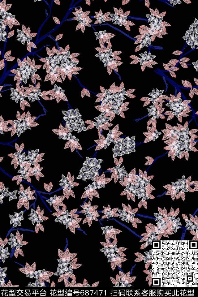 小碎花乱花花卉传统印花华亿平台下载（图片编号: 687471） - 瓦栏（Walan）