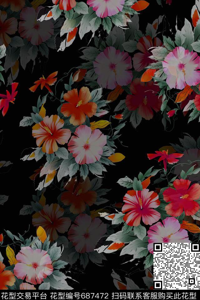 大花花卉花鸟数码印花华亿平台下载（图片编号: 687472） - 瓦栏（Walan）