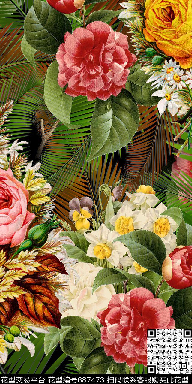 罂粟花植物树叶数码印花华亿平台下载（图片编号: 687473） - 瓦栏（Walan）