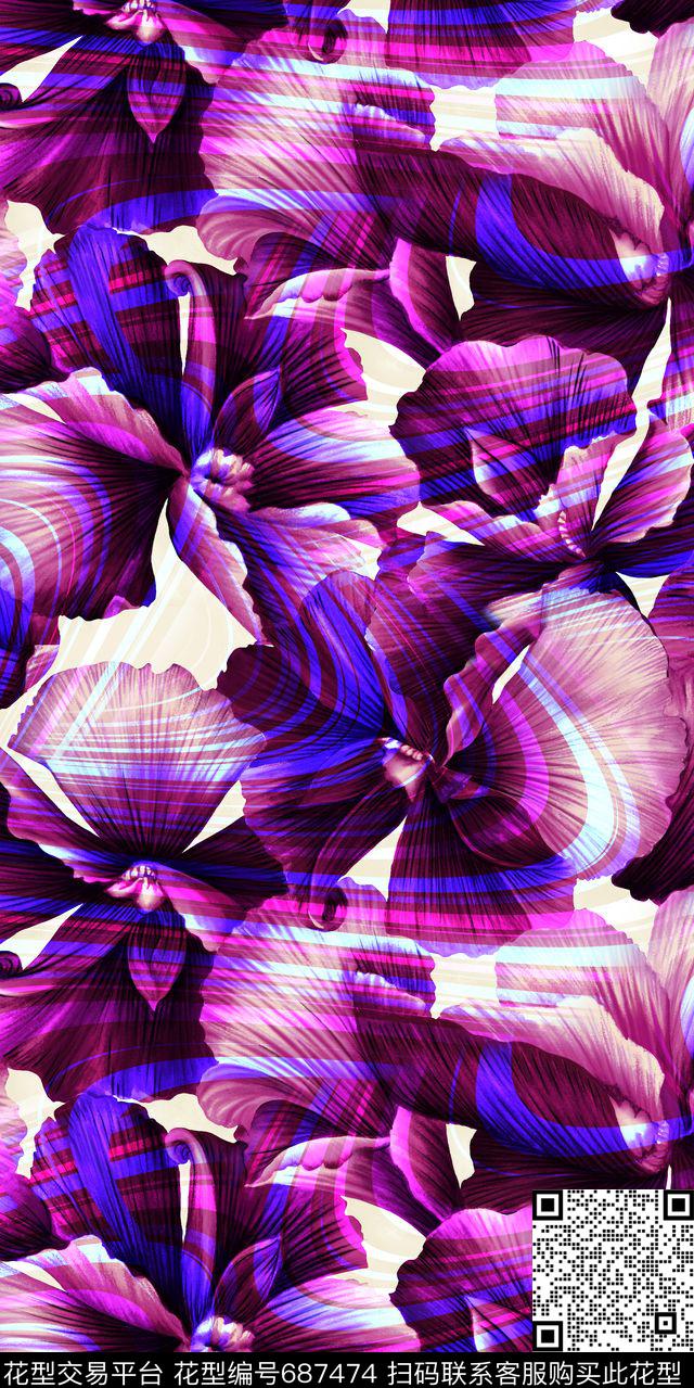 抽象几何花卉数码印花华亿平台下载（图片编号: 687474） - 瓦栏（Walan）