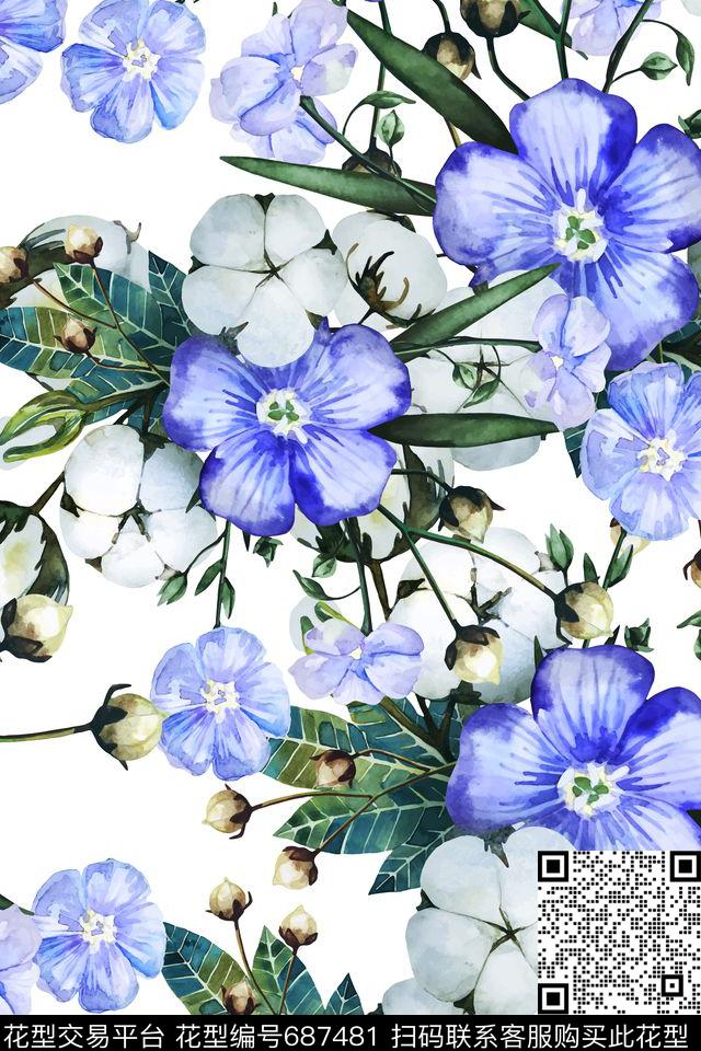 花朵花卉数码印花华亿平台下载（图片编号: 687481） - 瓦栏（Walan）