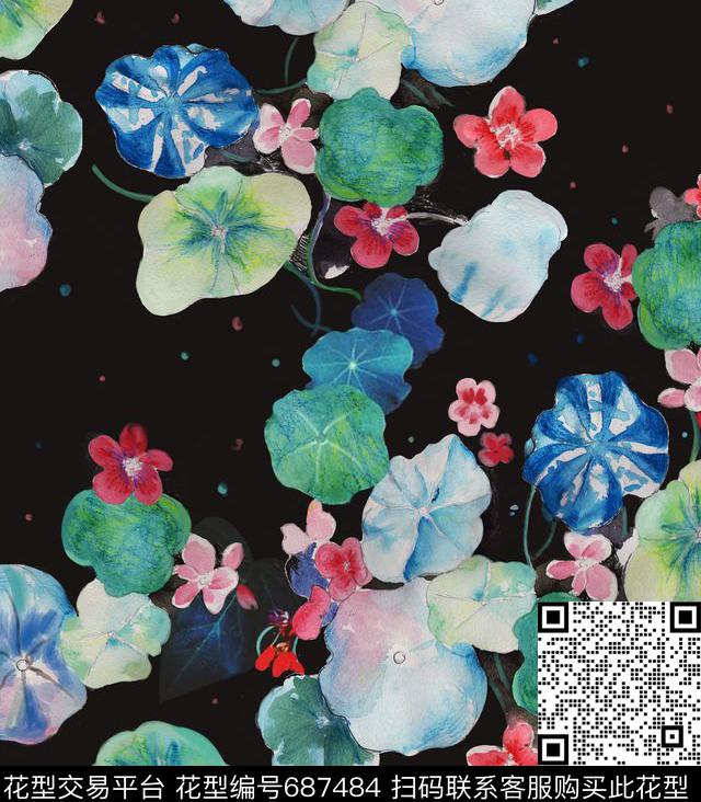 手绘水彩数码印花时尚欧美风女装印花数码印花华亿平台下载（图片编号: 687484） - 瓦栏（Walan）