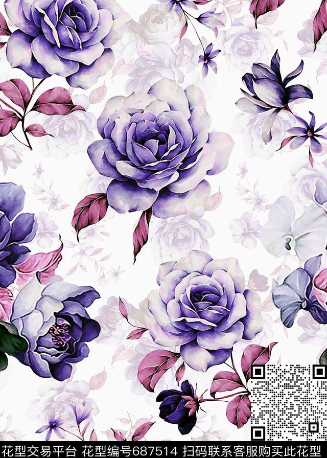 数码艺术花卉田园风复古数码印花华亿平台下载（图片编号: 687514） - 瓦栏（Walan）