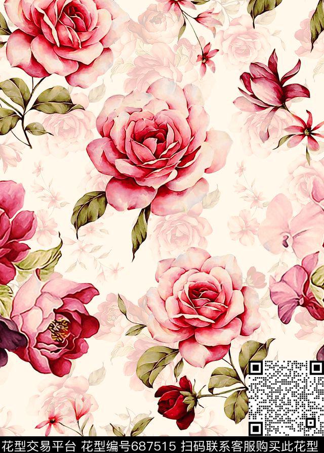 数码艺术花卉田园风复古数码印花华亿平台下载（图片编号: 687515） - 瓦栏（Walan）