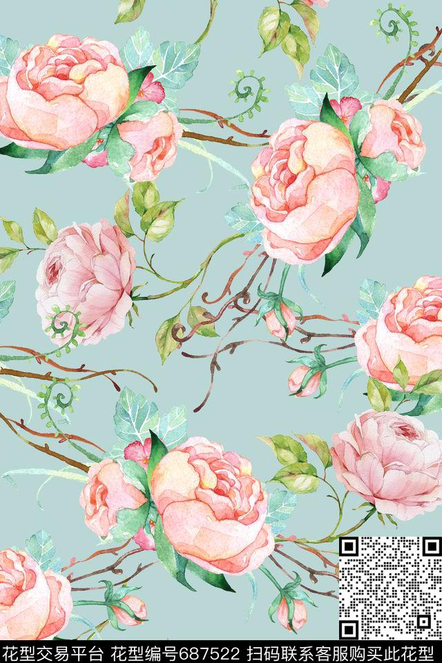 花卉大花乱花数码印花华亿平台下载（图片编号: 687522） - 瓦栏（Walan）