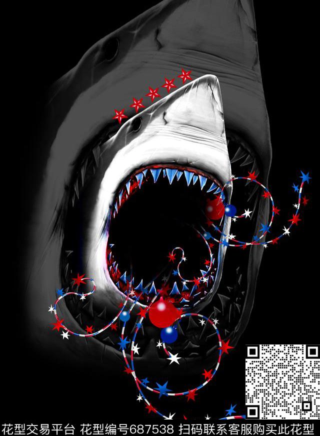 Fei-动物世界Fei-男装鲨鱼数码印花华亿平台下载（图片编号: 687538） - 瓦栏（Walan）