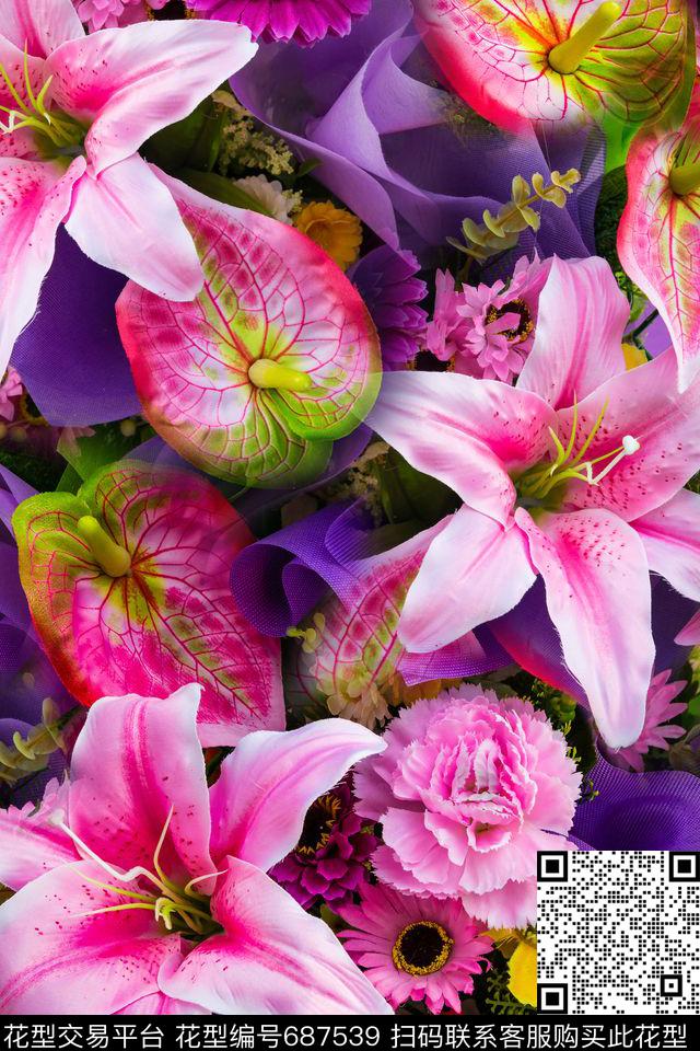 康乃馨花朵花卉数码印花华亿平台下载（图片编号: 687539） - 瓦栏（Walan）