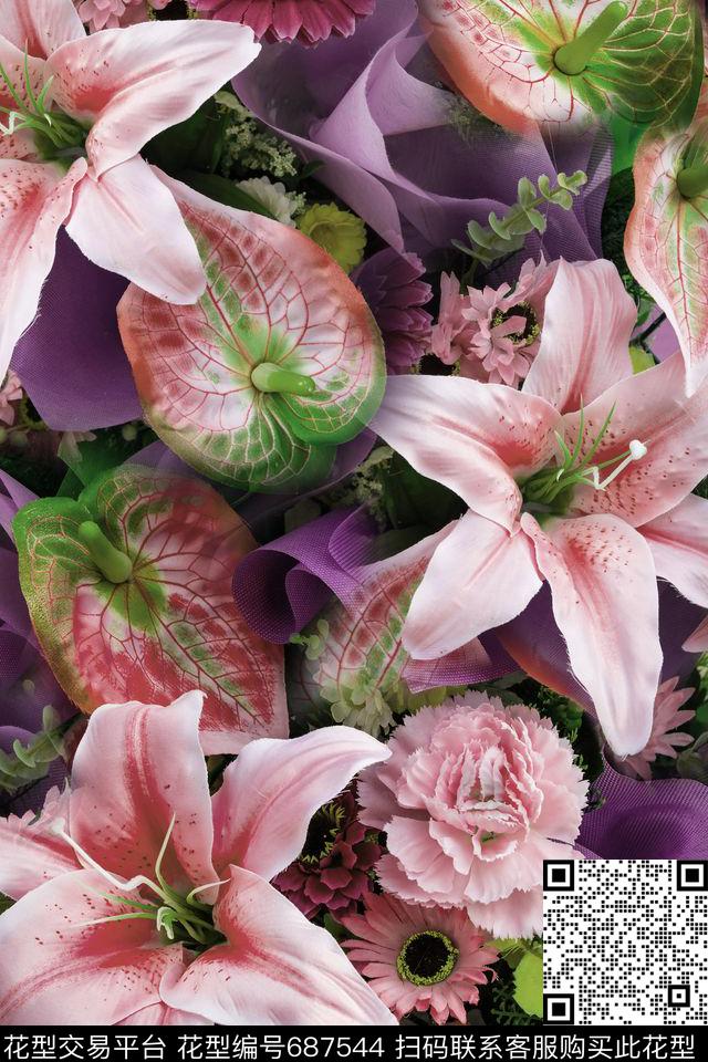 康乃馨花朵花卉数码印花华亿平台下载（图片编号: 687544） - 瓦栏（Walan）