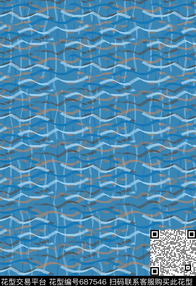 青蓝雅韵系列手绘线条组合条纹混搭传统印花华亿平台下载（图片编号: 687546） - 瓦栏（Walan）