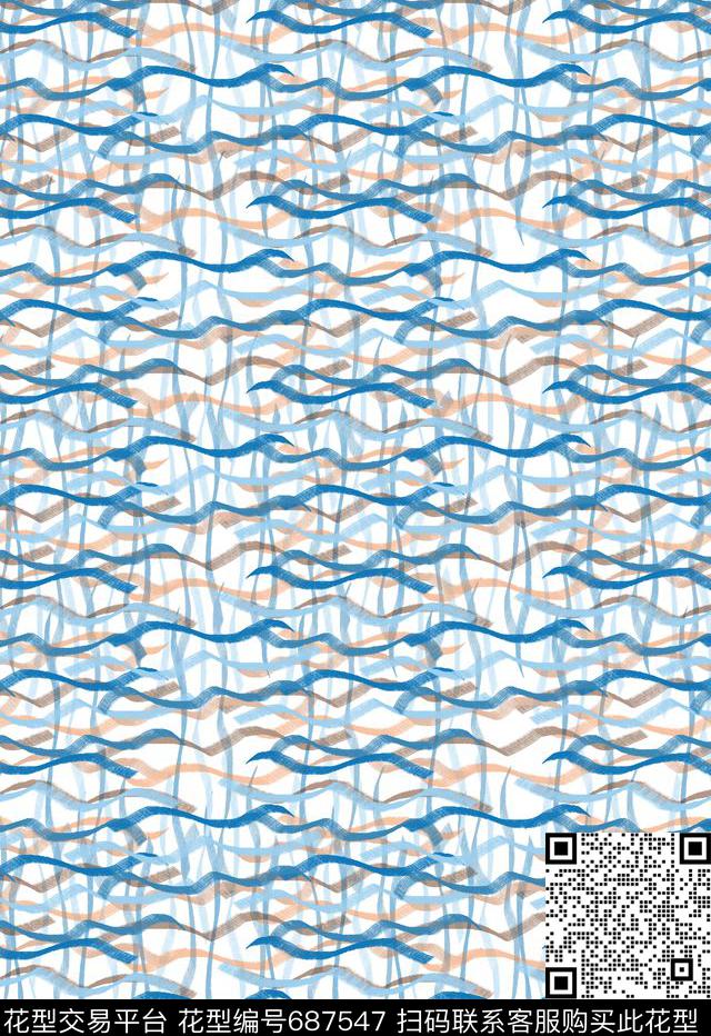 青蓝雅韵系列手绘线条组合条纹混搭传统印花华亿平台下载（图片编号: 687547） - 瓦栏（Walan）