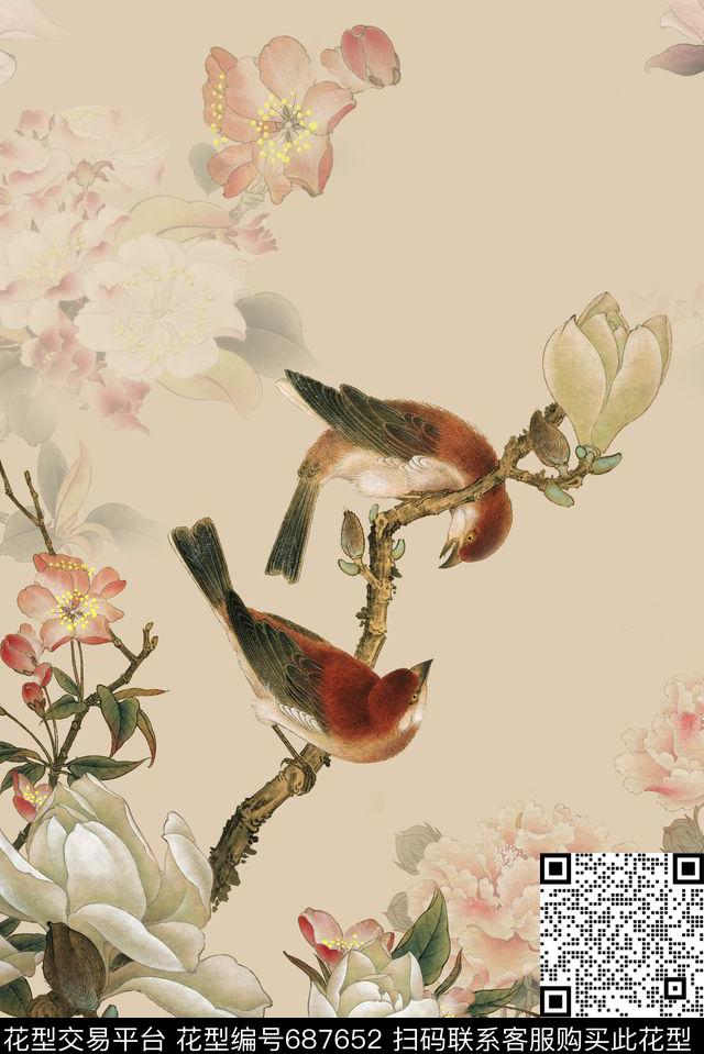 花朵花鸟清新数码印花华亿平台下载（图片编号: 687652） - 瓦栏（Walan）