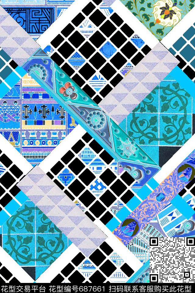 民族风方格部落数码印花华亿平台下载（图片编号: 687661） - 瓦栏（Walan）