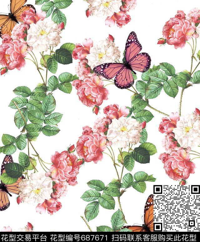 休闲时尚花朵数码印花华亿平台下载（图片编号: 687671） - 瓦栏（Walan）