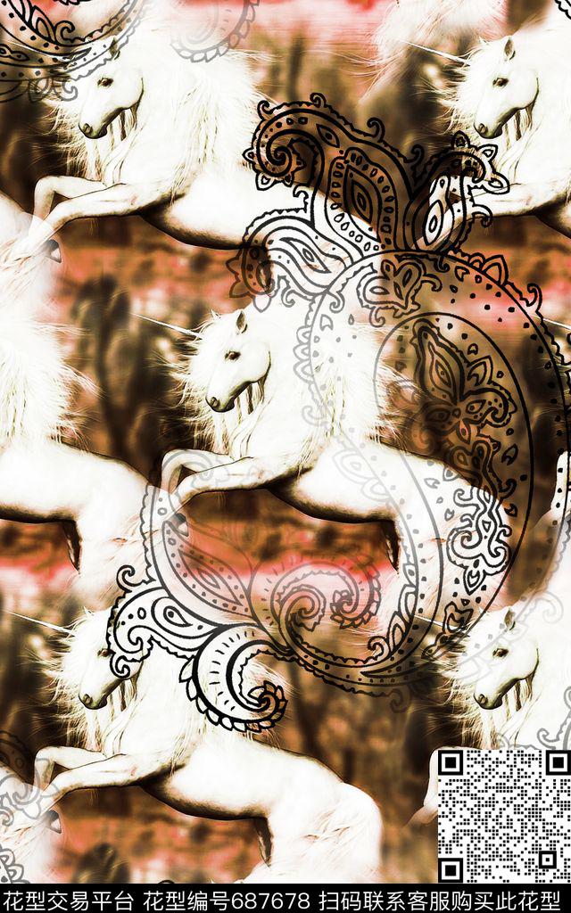 独角兽火腿花腰果花数码印花华亿平台下载（图片编号: 687678） - 瓦栏（Walan）