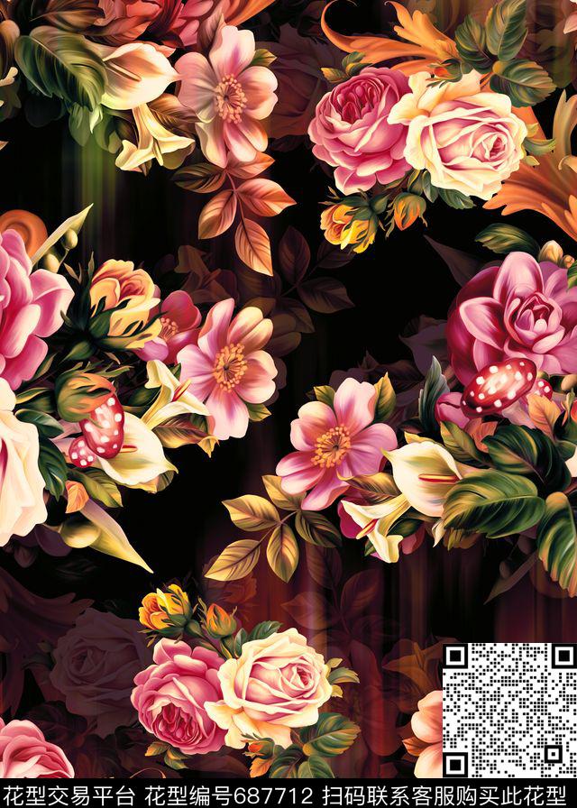 田园风数码艺术花卉花卉组合数码印花华亿平台下载（图片编号: 687712） - 瓦栏（Walan）
