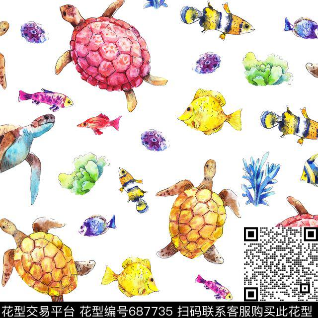 热带鱼海底世界小丑鱼海龟海鱼数码印花华亿平台下载（图片编号: 687735） - 瓦栏（Walan）