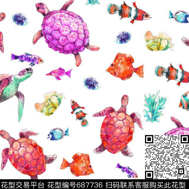 热带鱼海底世界小丑鱼海龟海鱼数码印花华亿平台下载（图片编号: 687736） - 瓦栏（Walan）