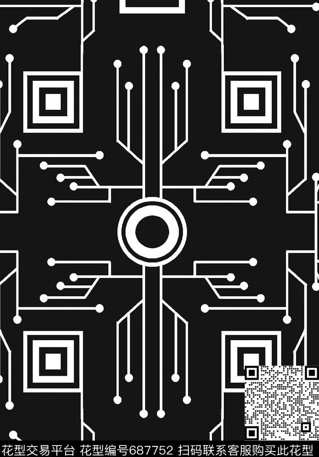 方格解构几何传统印花华亿平台下载（图片编号: 687752） - 瓦栏（Walan）