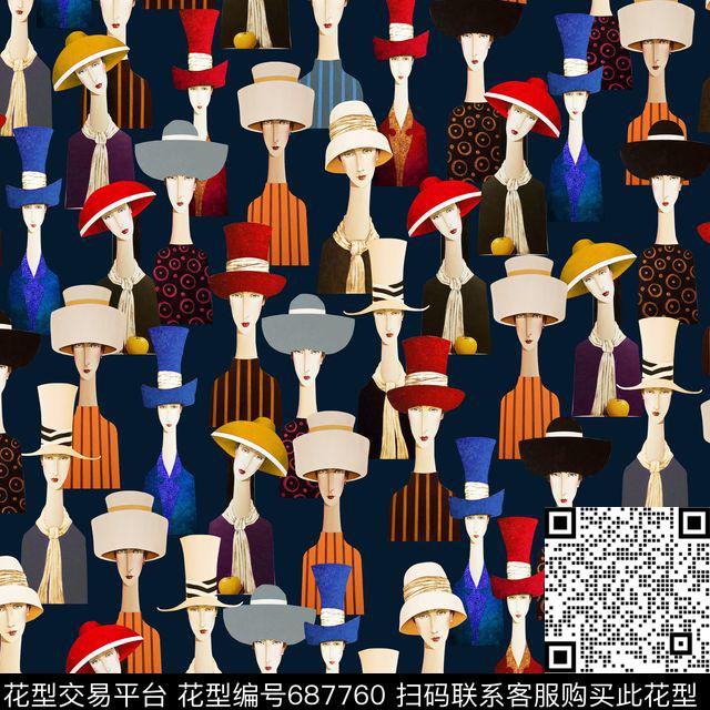 戴帽子的女人数码印花华亿平台下载（图片编号: 687760） - 瓦栏（Walan）