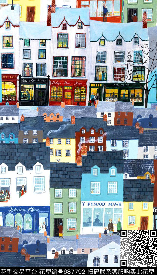 风景建筑房屋数码印花华亿平台下载（图片编号: 687792） - 瓦栏（Walan）